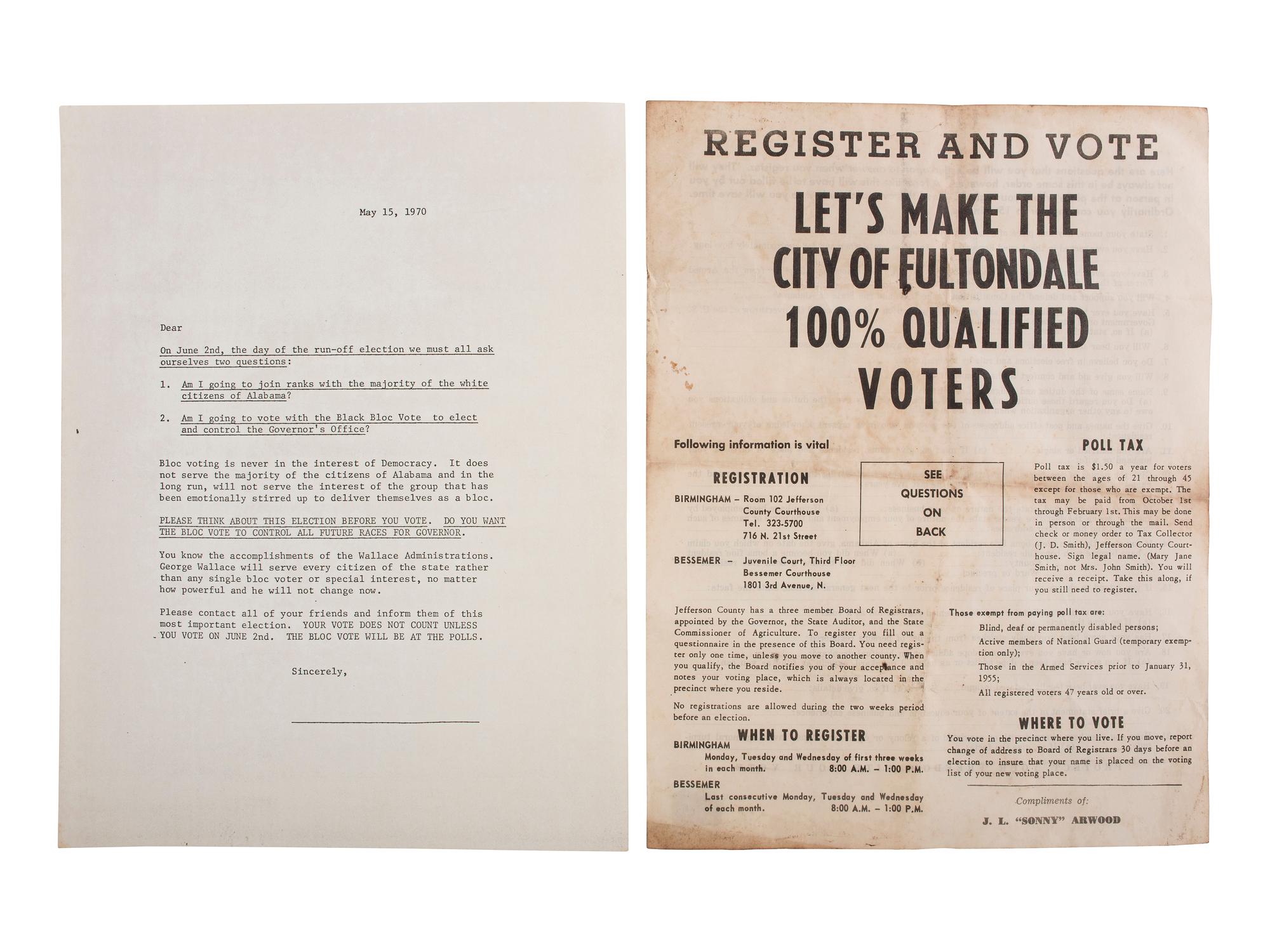 [AFRICAN AMERICANA] -- [POLITICS - CIVIL RIGHTS]. A group of over 15 mid-20th century documents highlighted by Alabama "Black Bloc Vote" fliers.