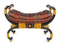 A Baker Regency Style Painted and Parcel Gilt Curule Bench