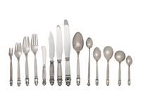 A Georg Jensen Silver Acorn Pattern Flatware Service
