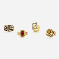A Collection of Four Contemporary Yellow Gold and Gemstone Rings