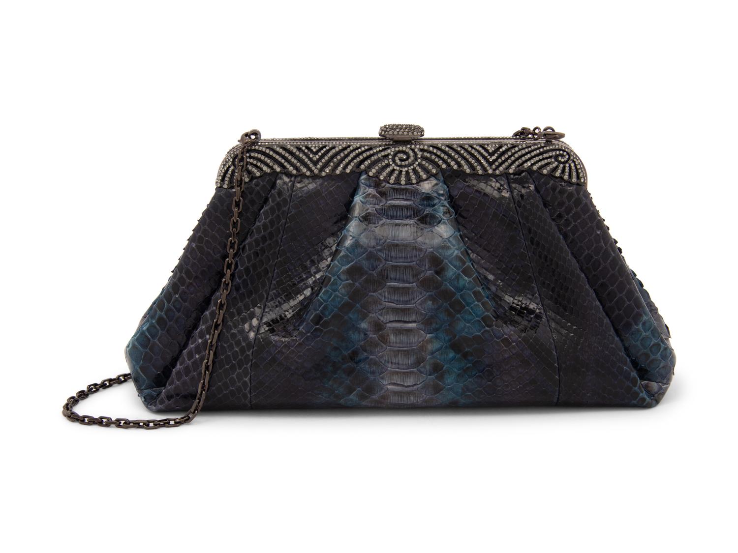 Judith Leiber Blue Python Clutch, 2000s