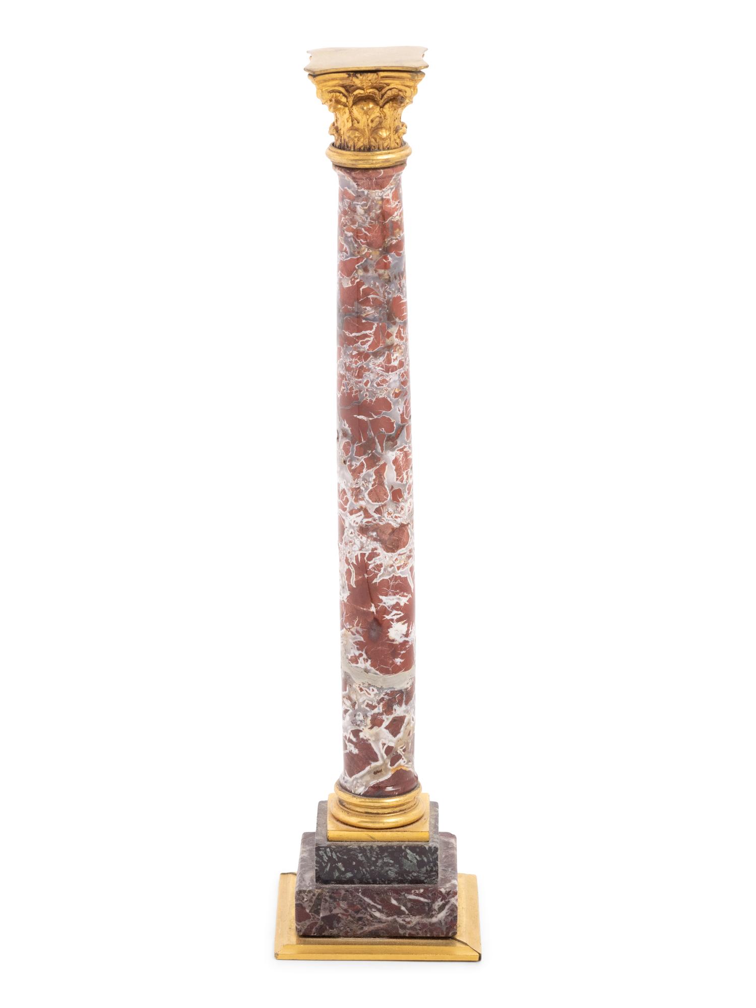 A Grand Tour Gilt Bronze and Marble Column