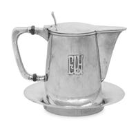 An American Arts and Crafts Silver Syrup Pitcher and Underplate