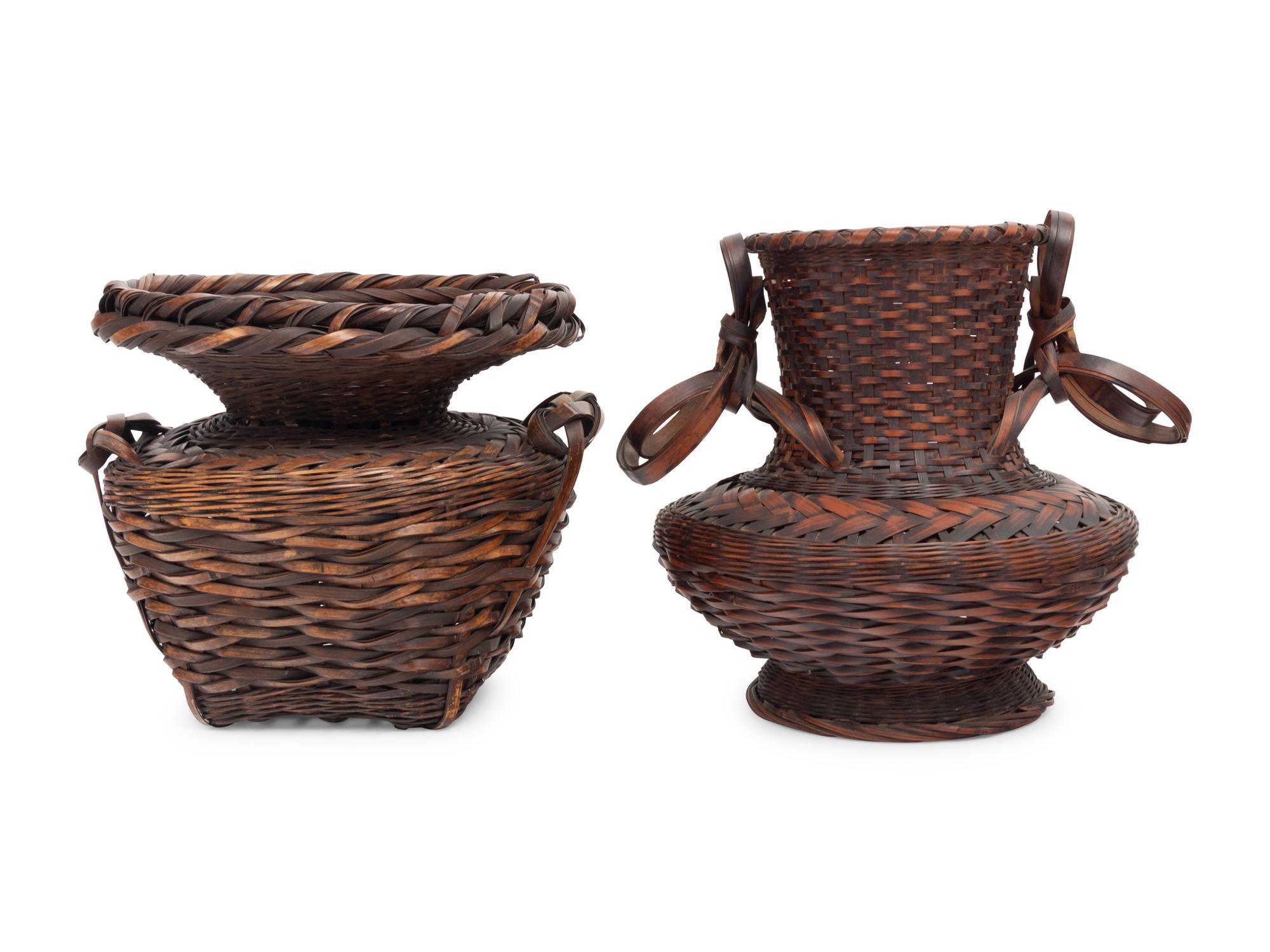 Two Japanese Ikebana Bamboo Flower Arranging Baskets