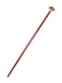 A Brass Mounted Simulated Snakewood Orienteer's 'System' Walking Stick
