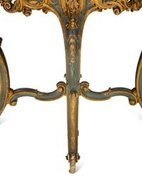 An Italian Rococo Style Painted and Parcel Gilt Marble-Top Table