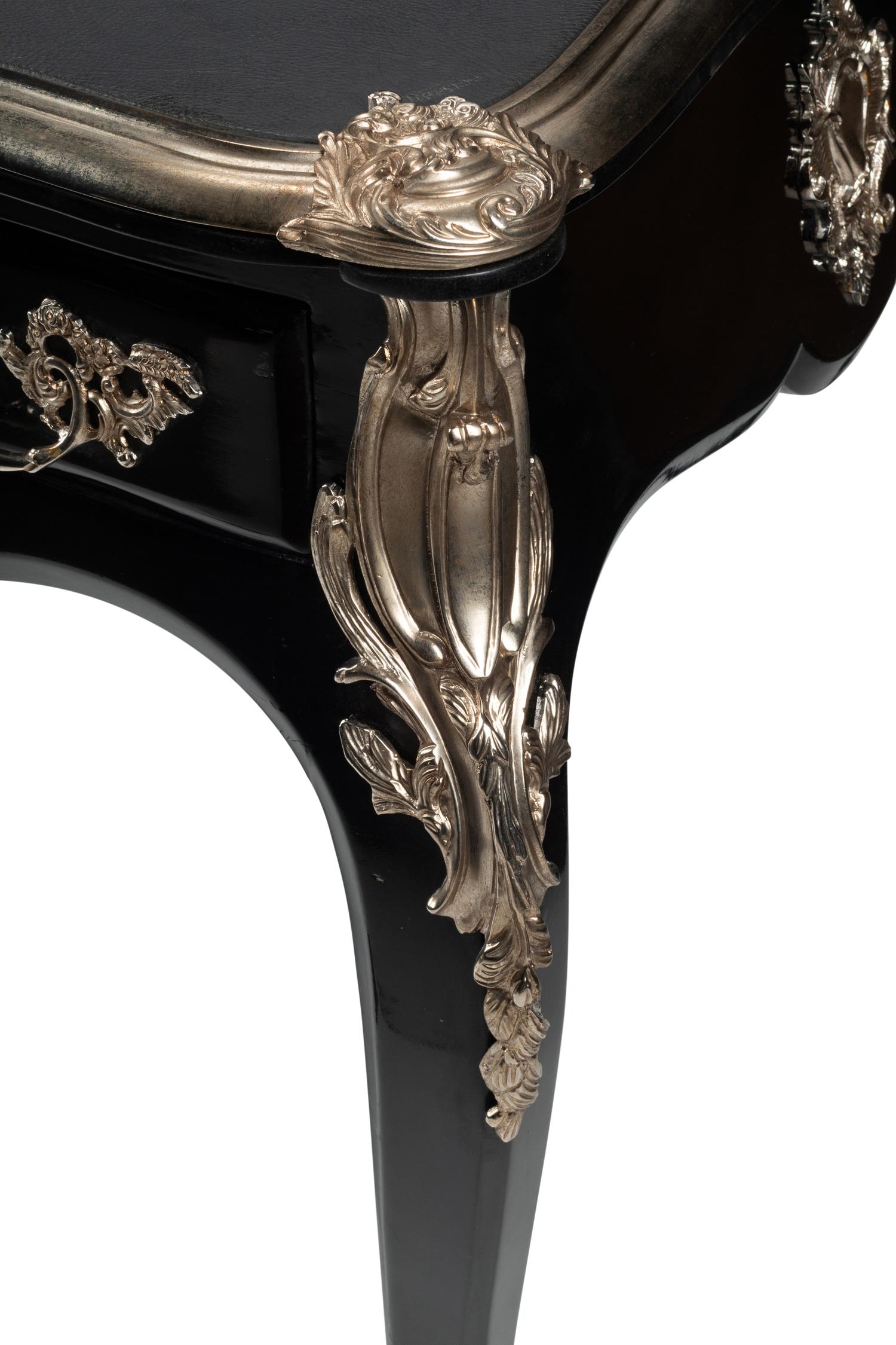 A Louis XV Style Silvered Bronze Mounted Bureau Plat