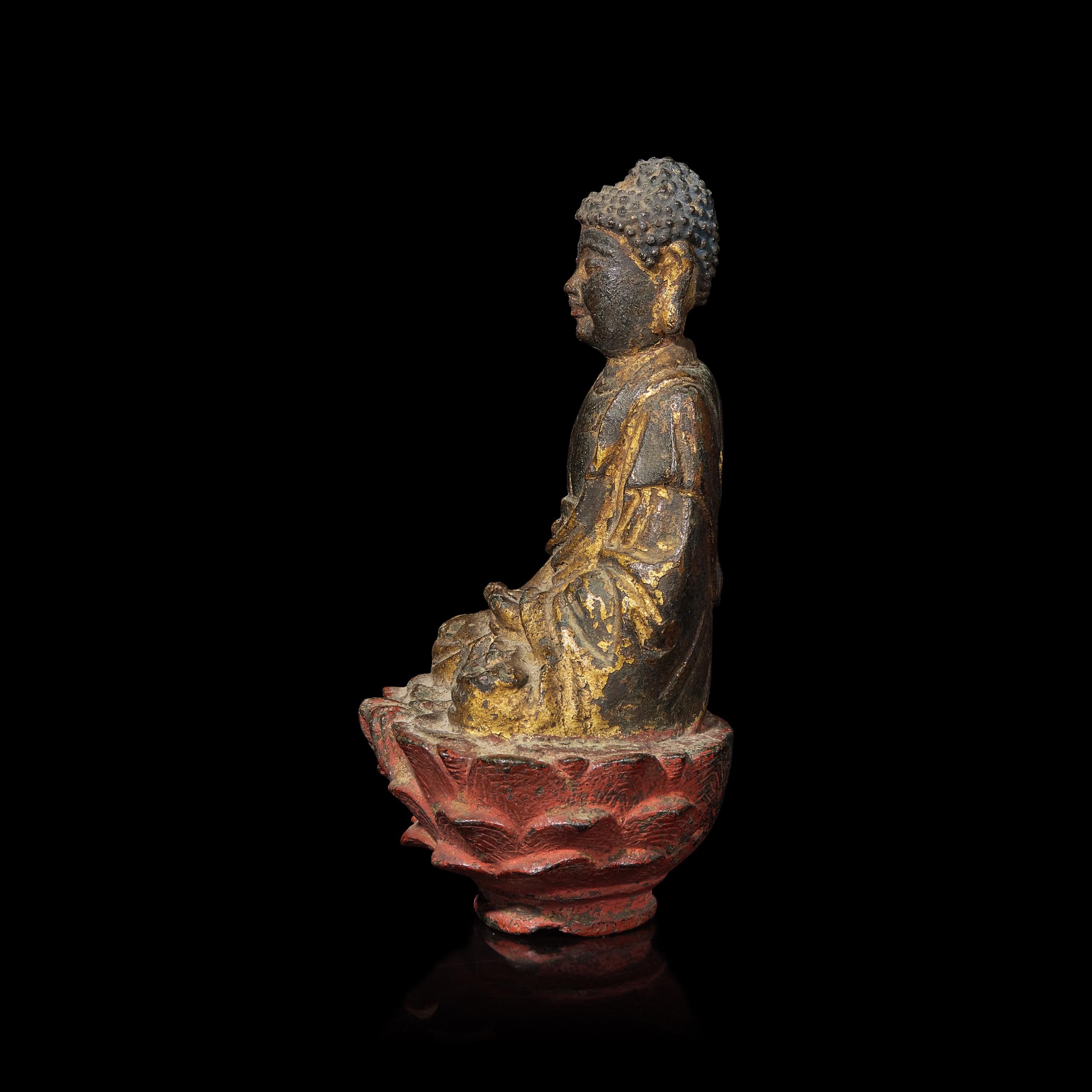 A Chinese Parcel Gilt Bronze Figure of Buddha, Liao-Early Yuan Dynasty 遼-元初 鎏金銅坐佛