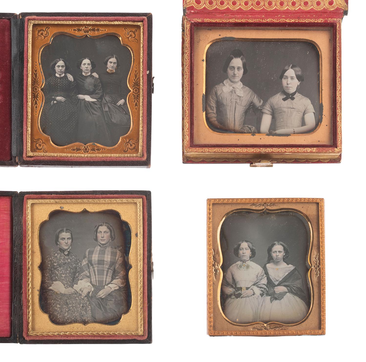 [EARLY PHOTOGRAPHY]. 14 sixth plate daguerreotypes featuring pairs and trios of sitters.
