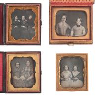 [EARLY PHOTOGRAPHY]. 14 sixth plate daguerreotypes featuring pairs and trios of sitters.