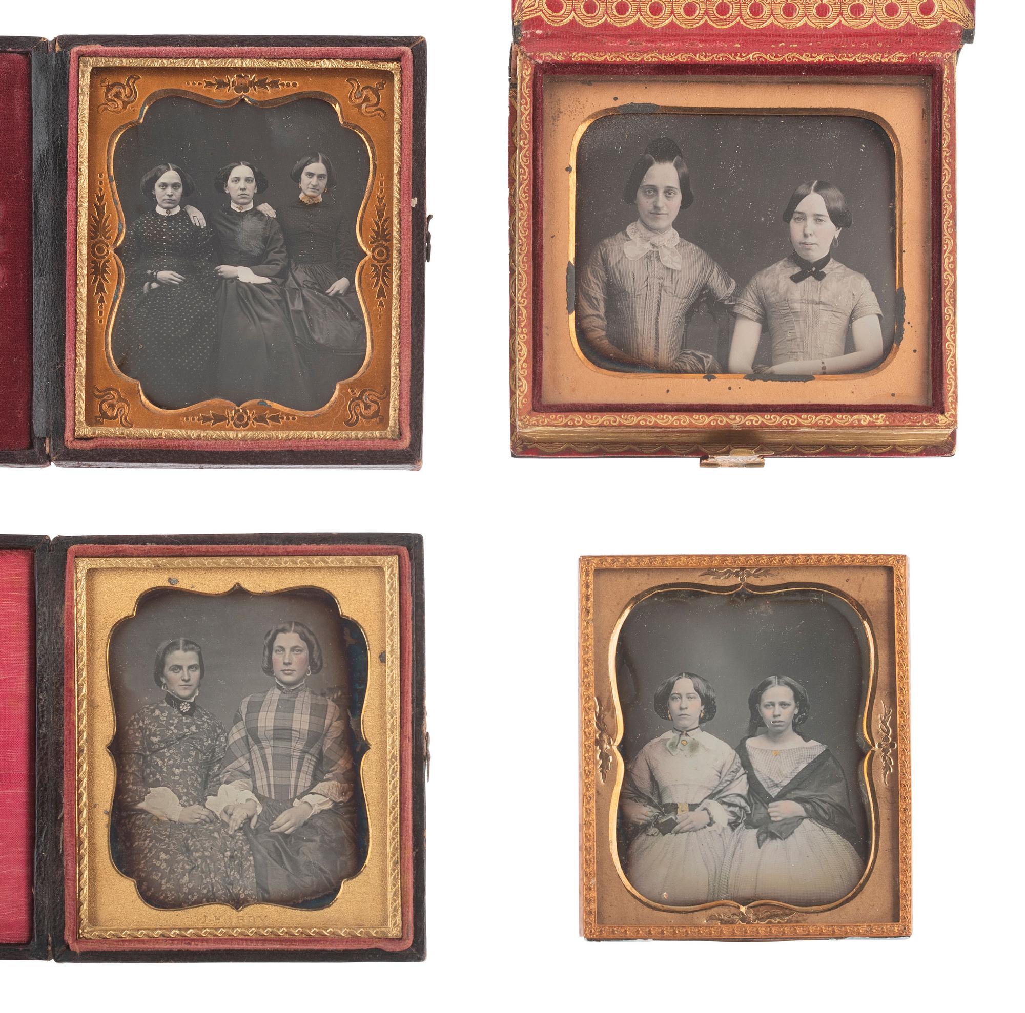 [EARLY PHOTOGRAPHY]. 14 sixth plate daguerreotypes featuring pairs and trios of sitters.