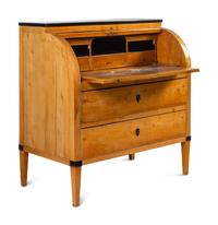 A Biedermeier Part-Ebonized Birch Cylinder Bureau
