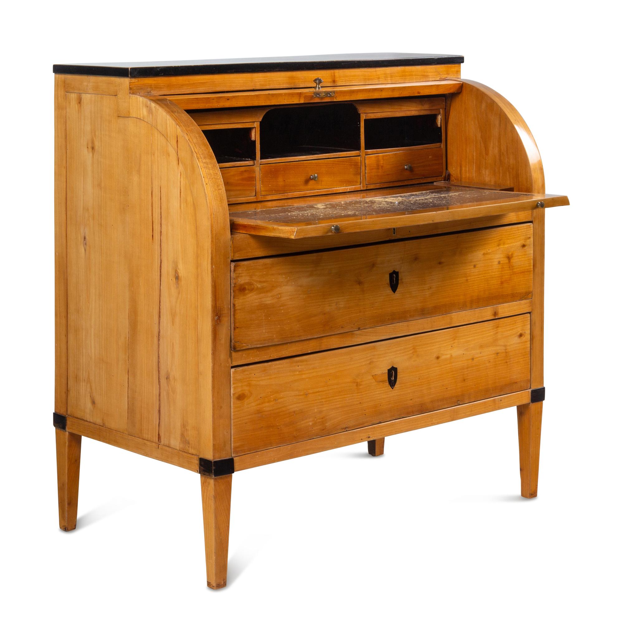 A Biedermeier Part-Ebonized Birch Cylinder Bureau