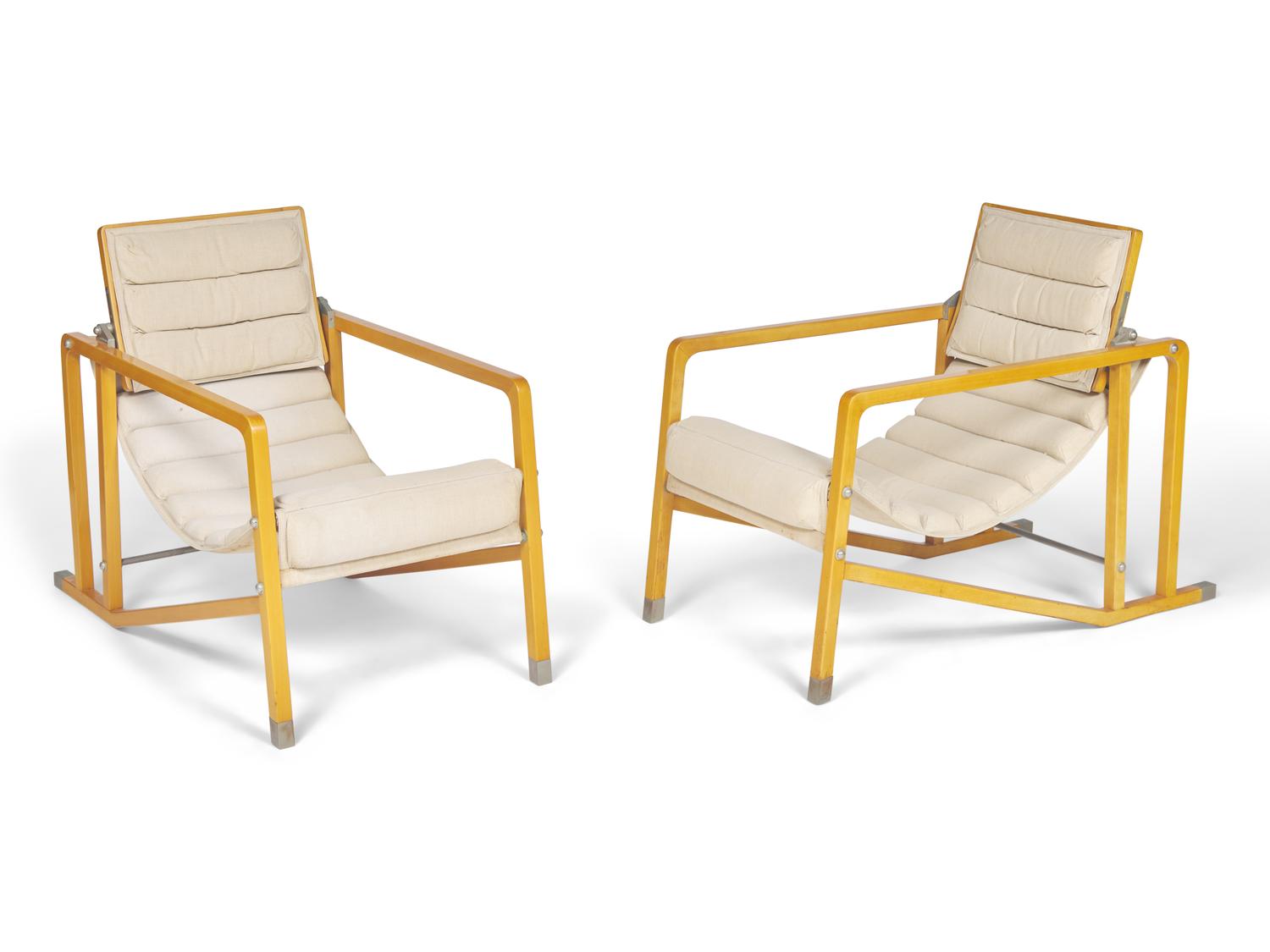 A Pair of Eileen Gray Birch Transat Chairs