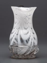 A New Jersey Blown-Glass Pitcher in Clear with White Swirls