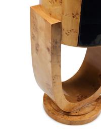 A Pair of Art Deco Style Part-Ebonized Burl Walnut Bedside Tables