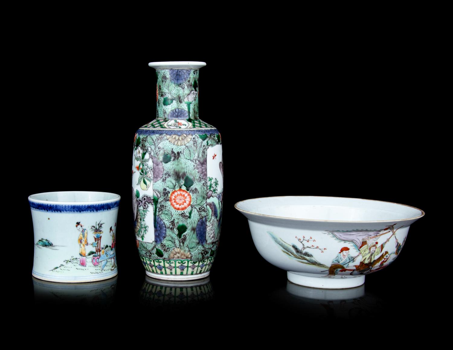Three Chinese Famille Rose Porcelain Articles