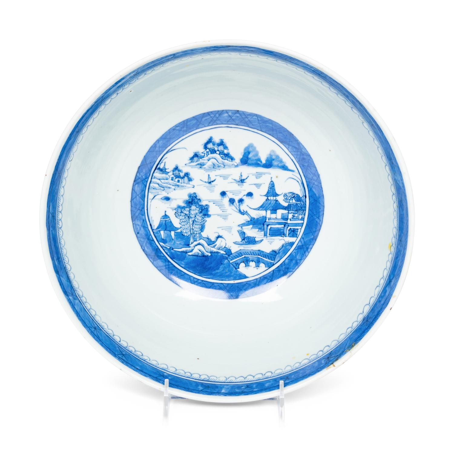 A Large Canton Blue and White Porcelain Serving Bowl