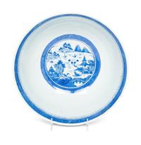 A Large Canton Blue and White Porcelain Serving Bowl