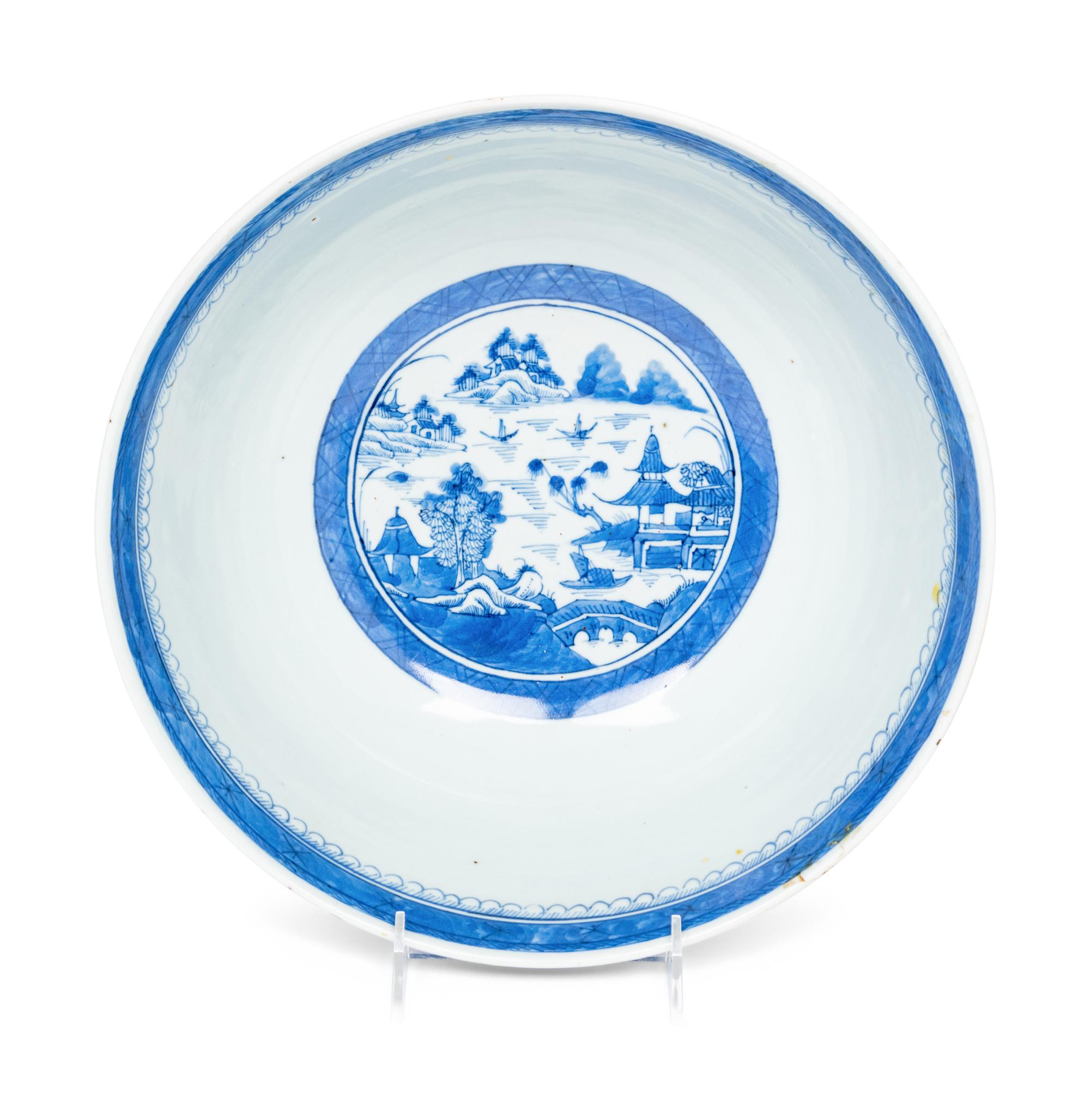 A Large Canton Blue and White Porcelain Serving Bowl