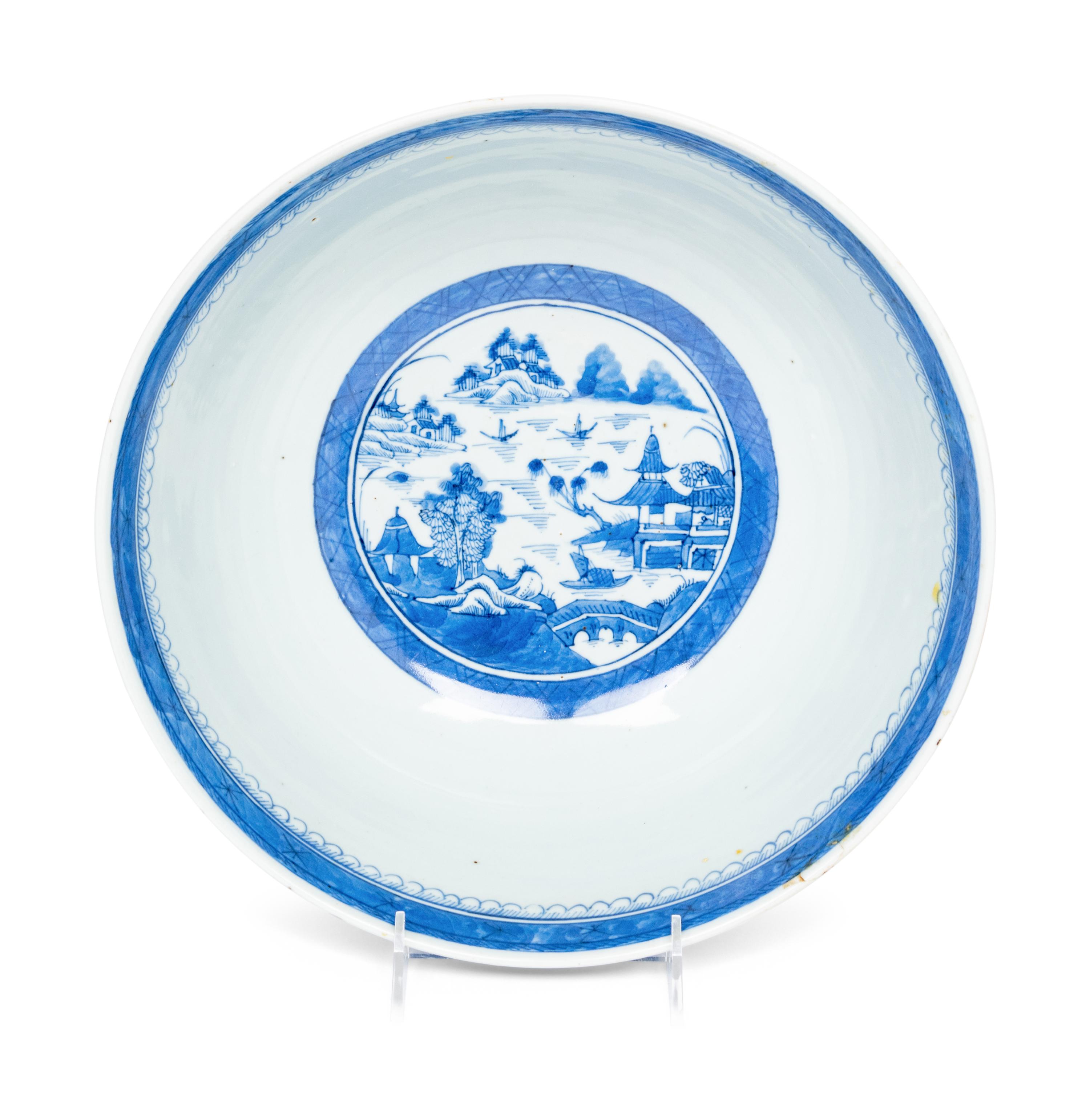 A Large Canton Blue and White Porcelain Serving Bowl