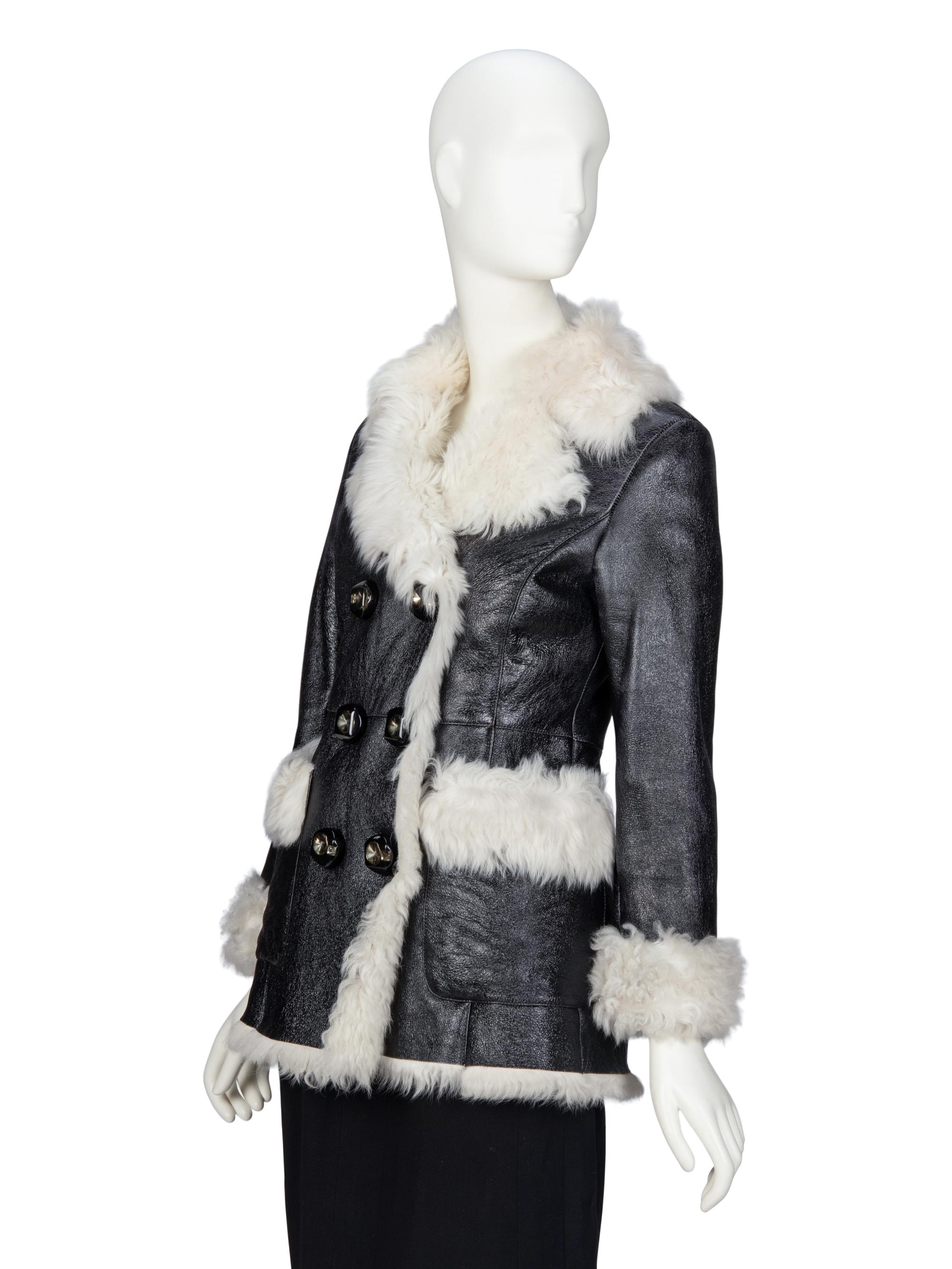 PRADA, BLACK SHEARLING COAT