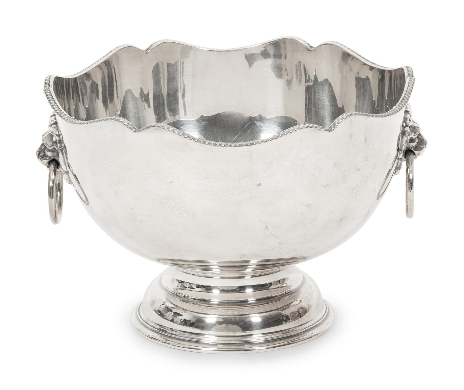 An English Silver Plate Monteith Bowl with Ring Handles