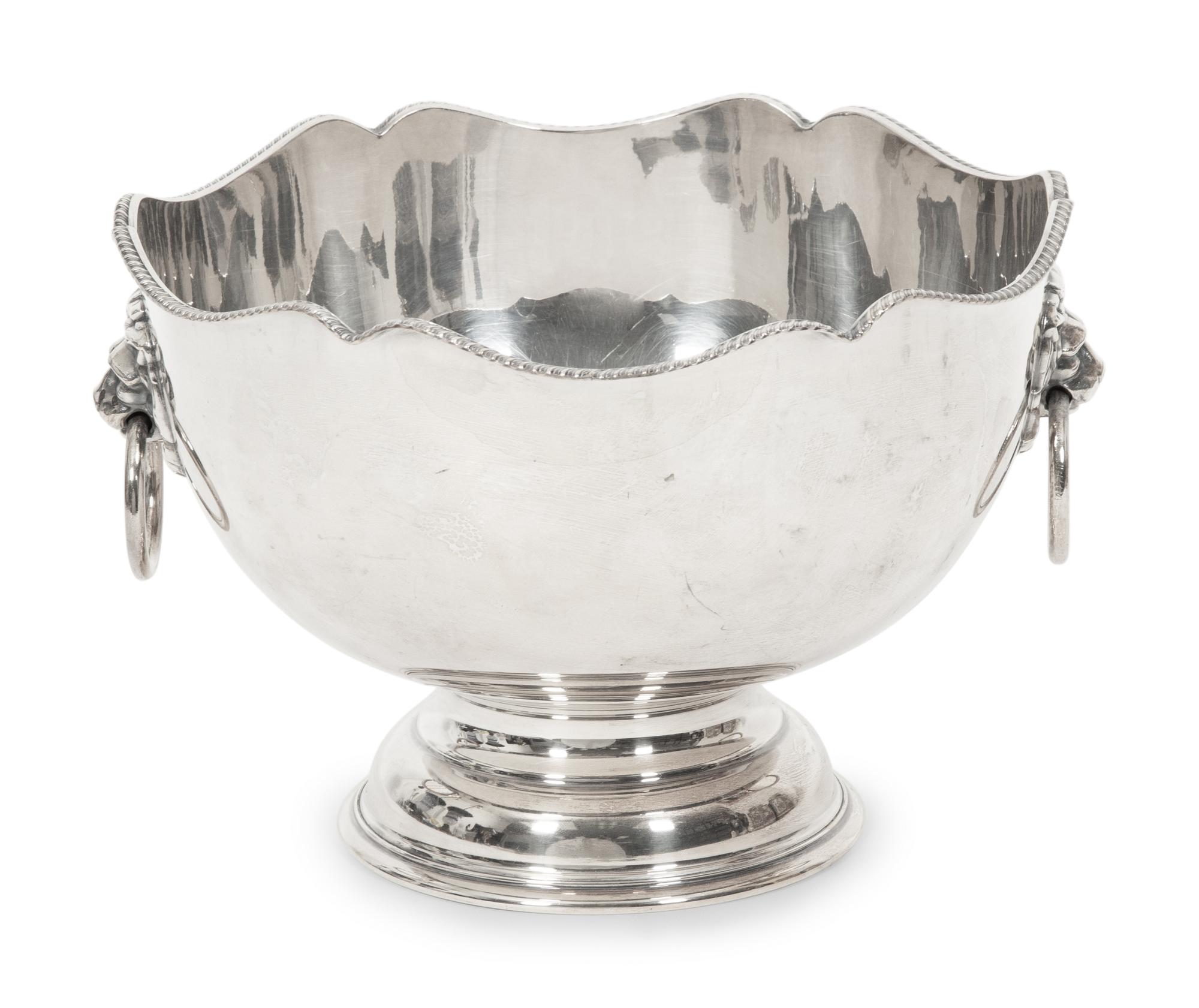 An English Silver Plate Monteith Bowl with Ring Handles