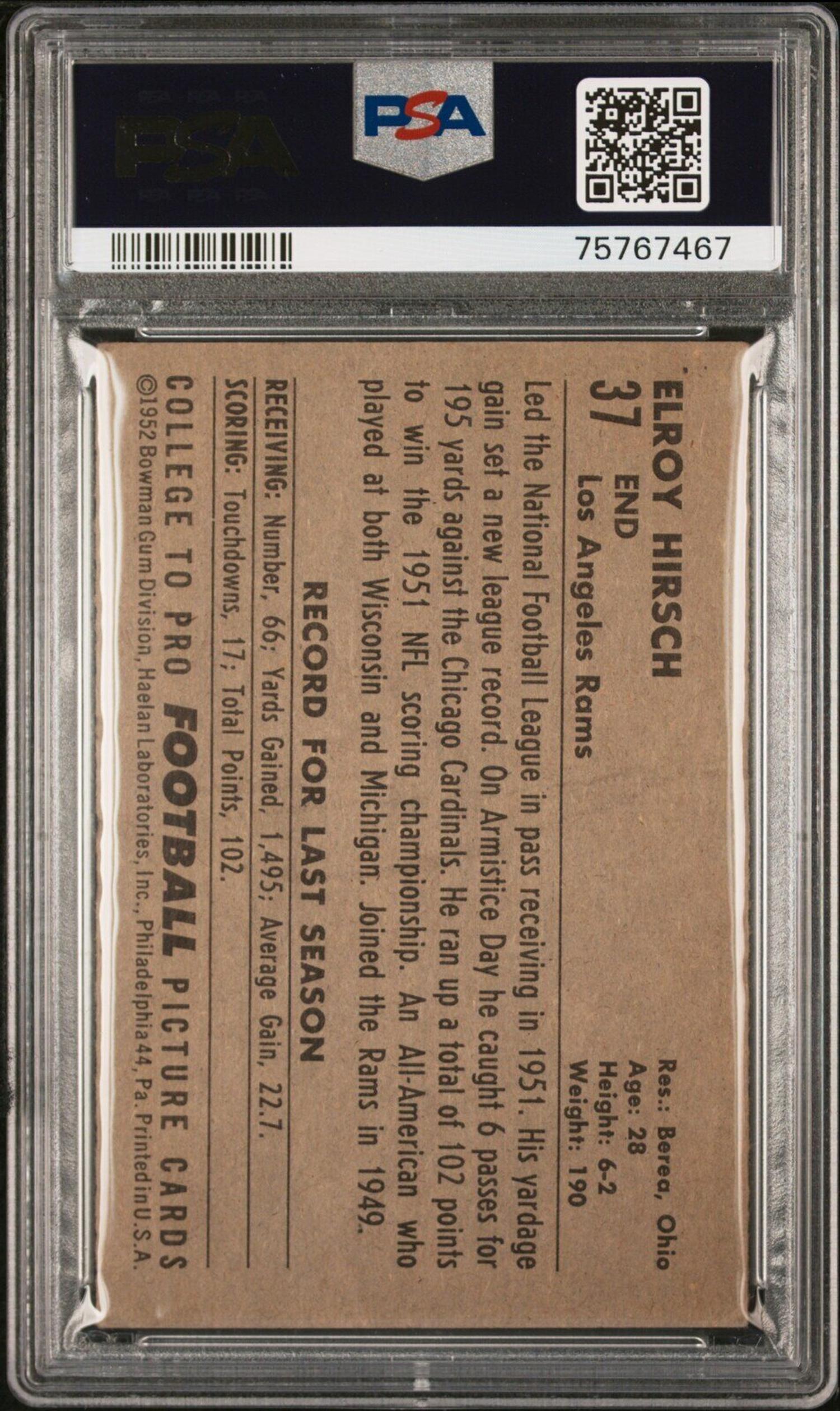 A Group of Nine 1952 Bowman Large Hall of Fame PSA Graded Football Cards,