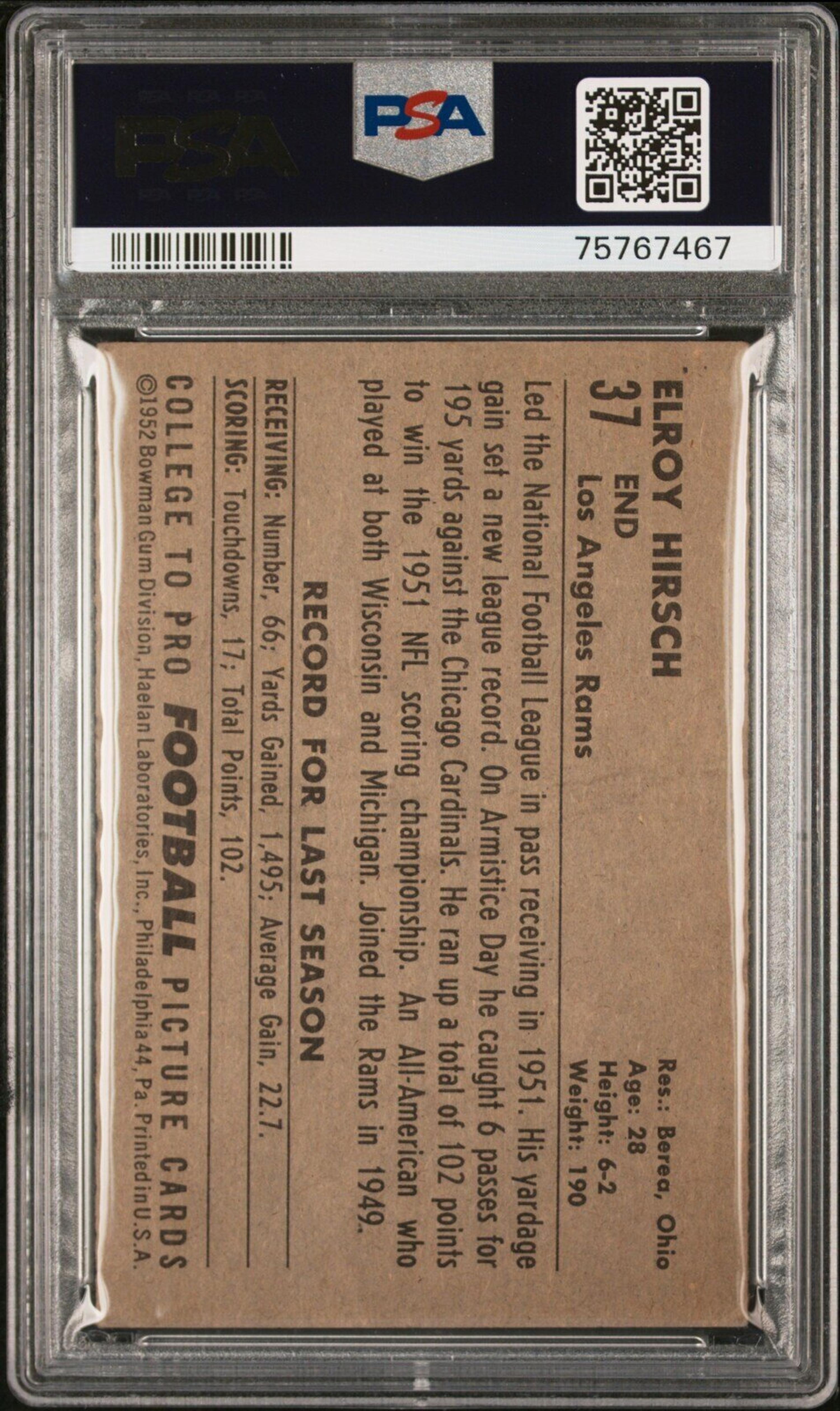 A Group of Nine 1952 Bowman Large Hall of Fame PSA Graded Football Cards,