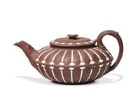 A Wedgwood Brown Jasperware Lobed Teapot