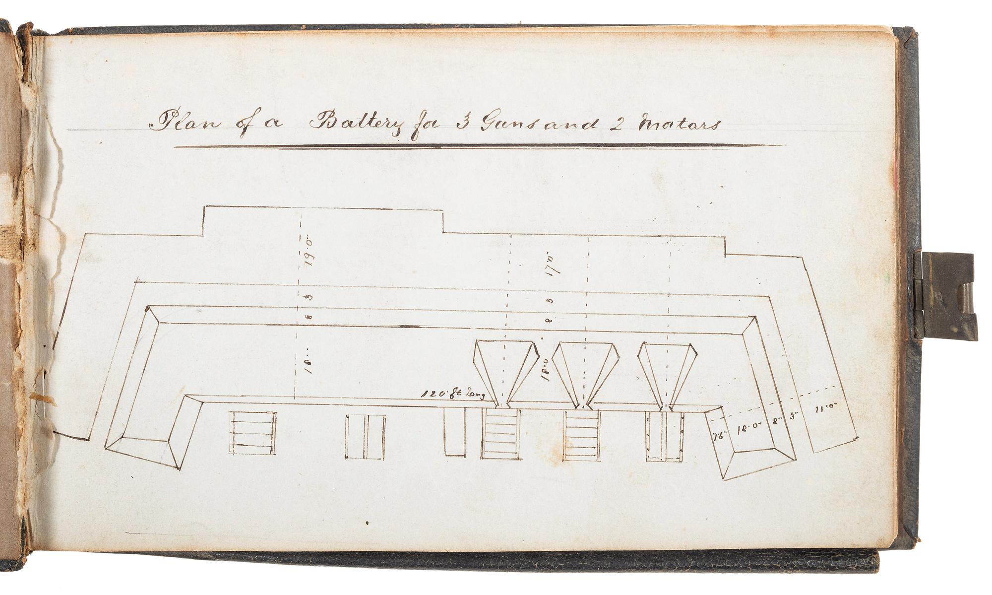 [CIVIL WAR]. "Battery and Entrenchment" notebook identified to George Davis, possibly of the 34th Pennsylvania Infantry.