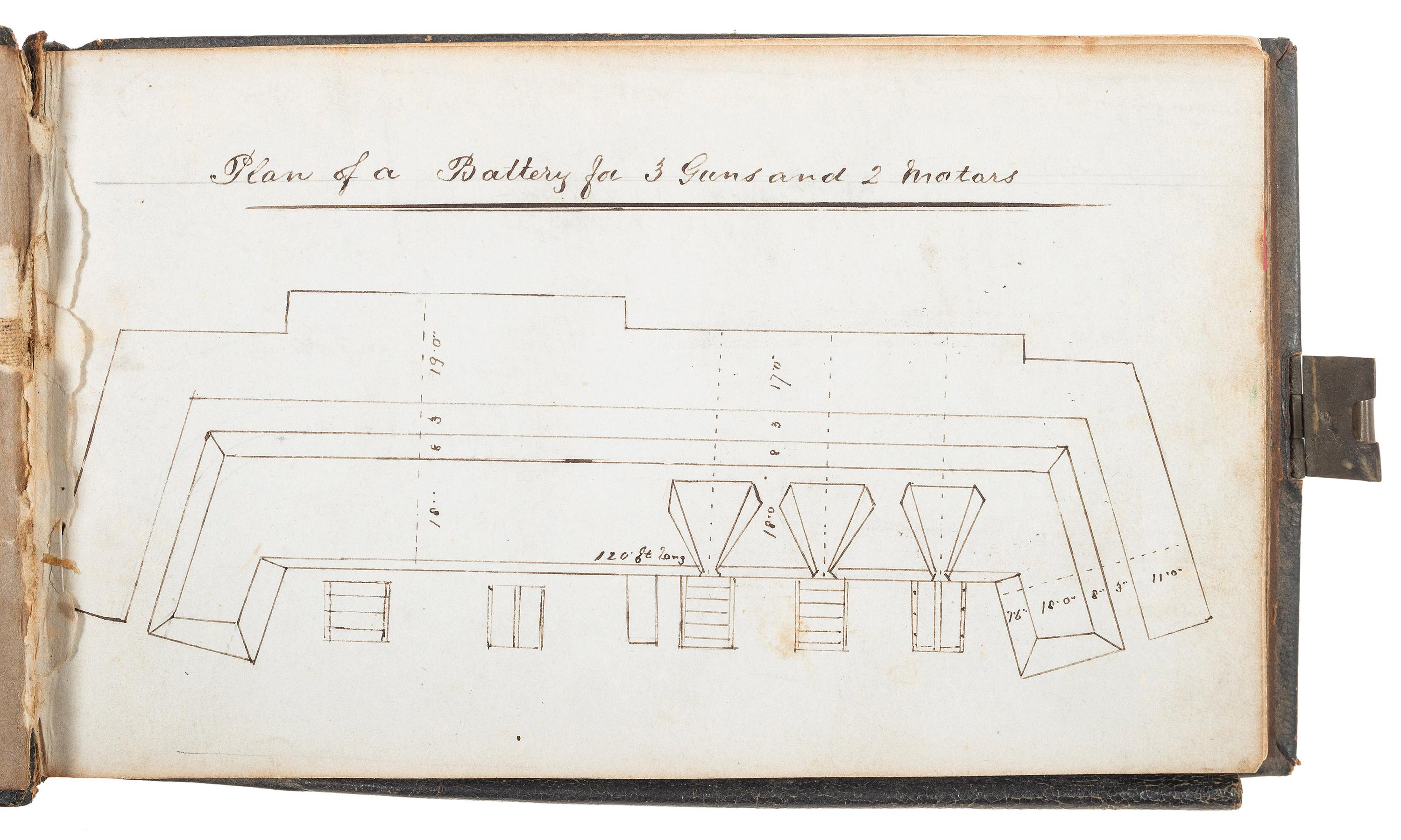 [CIVIL WAR]. "Battery and Entrenchment" notebook identified to George Davis, possibly of the 34th Pennsylvania Infantry.