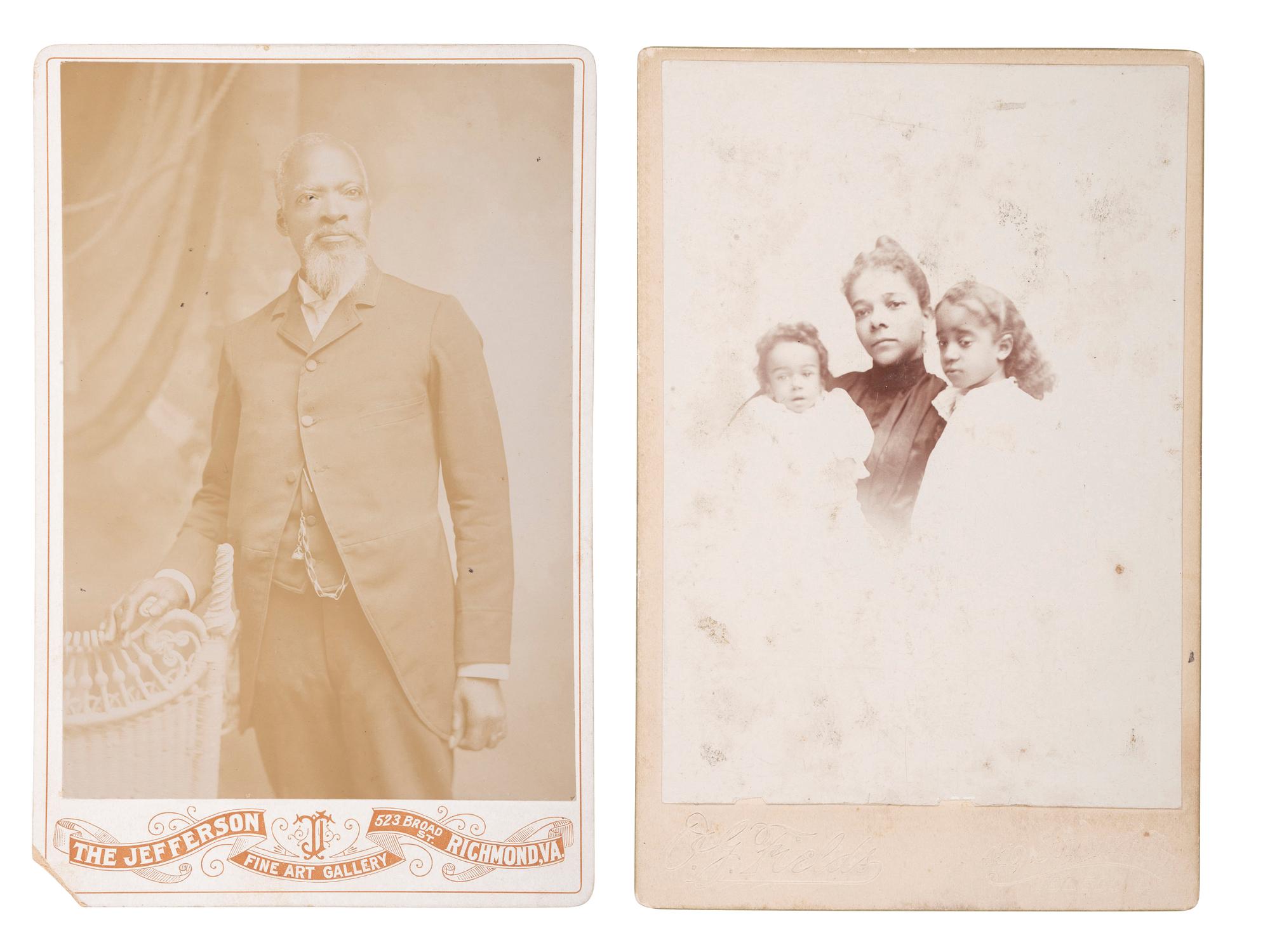 [EARLY PHOTOGRAPHY]. 2 cabinet cards of African American subjects by African American photographers James Conway FARLEY and Otis G. FIELDS.