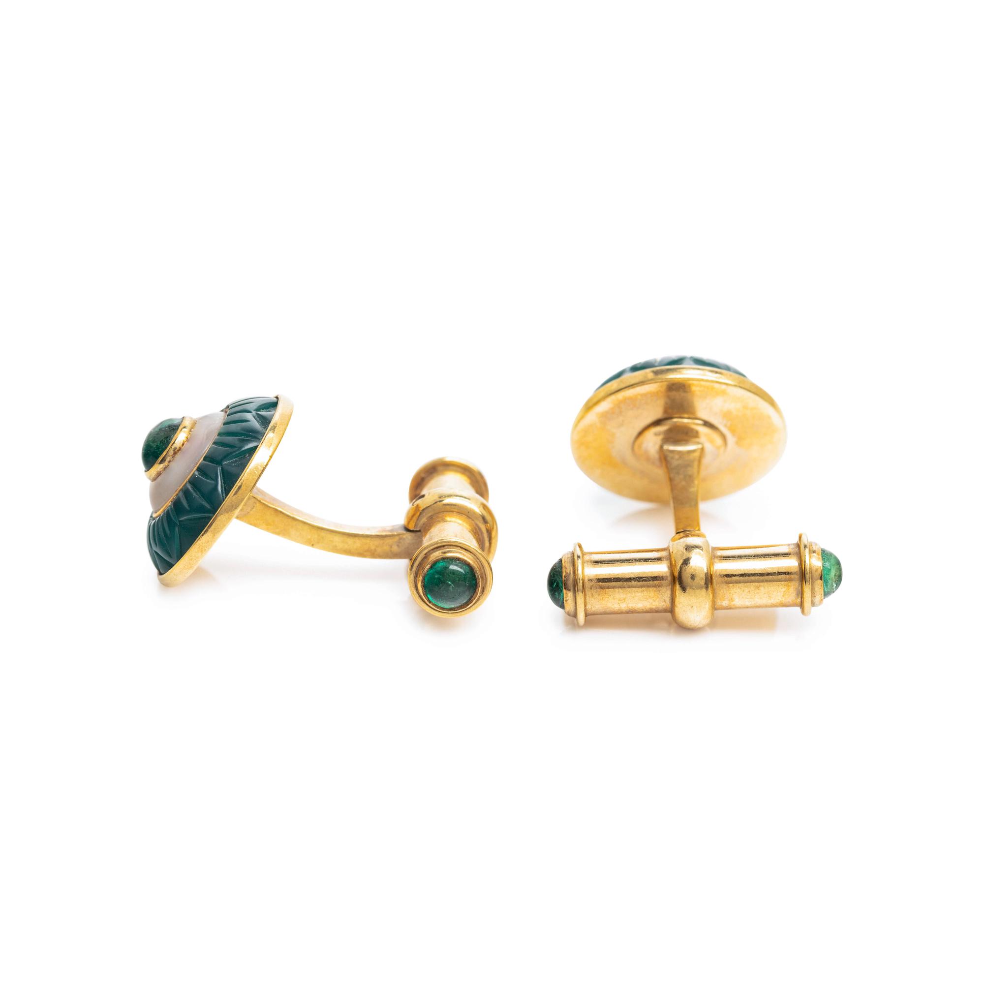 EMERALD AND MOTHER-OF-PEARL CUFFLINKS