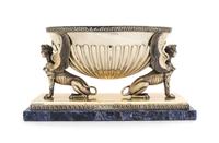 A Italian Neoclassical Silver and Lapis Lazuli Centerpiece Bowl, Johannes S.R.L., Milan, 20TH CENTURY, the reeded bowl of oval form wit