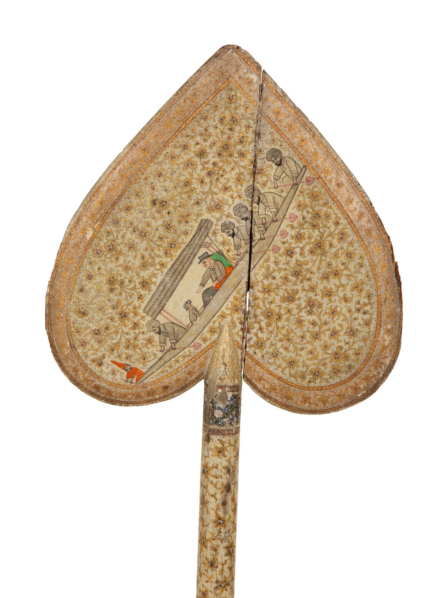 A Mughal Painted Wood Paddle and Two Oceanic Carved Wood Articles