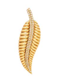 An 18 Karat Yellow Gold and Diamond Leaf Brooch,