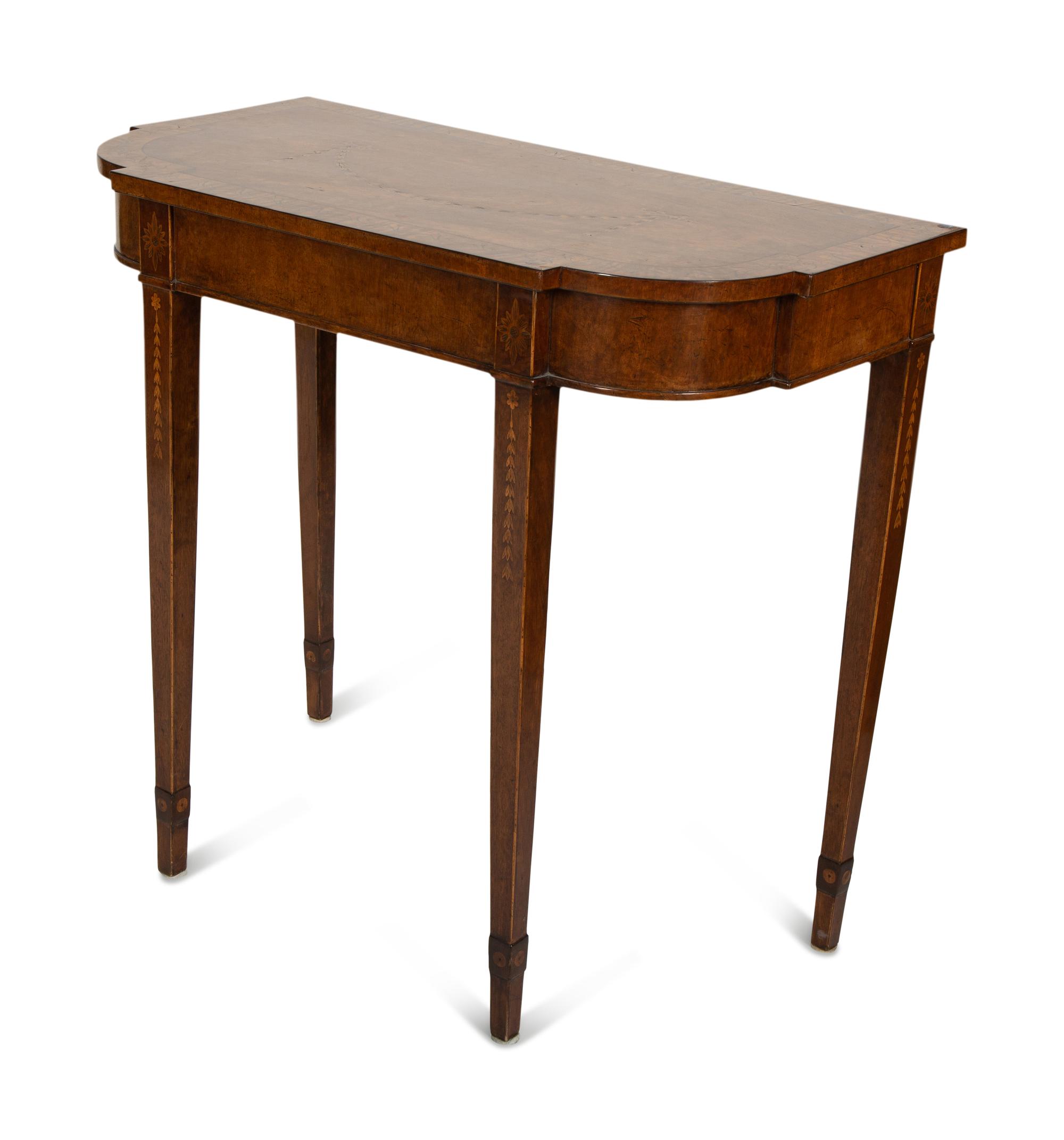 A Pair of George III Style Inlaid Walnut Console Tables