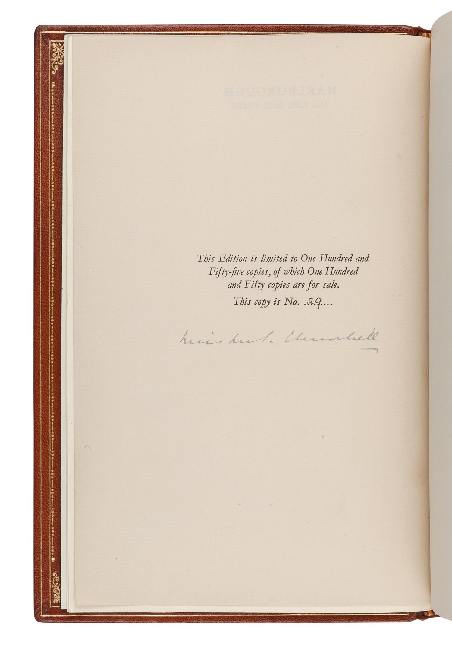 CHURCHILL, Winston Spencer (1874-1965). Marlborough His Life and Times. London: George G. Harrap, 1933.