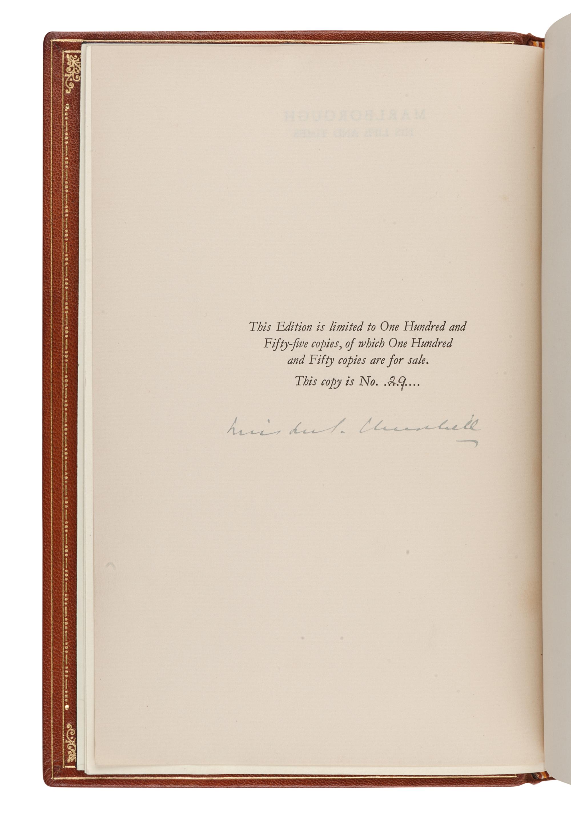CHURCHILL, Winston Spencer (1874-1965). Marlborough His Life and Times. London: George G. Harrap, 1933.