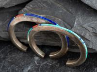 Pair of Slender Sterling Silver Cuff Bracelets, with Inlay