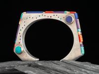 Inlaid Sterling Silver Angular Cuff Bracelet, with 14K Gold Accents
