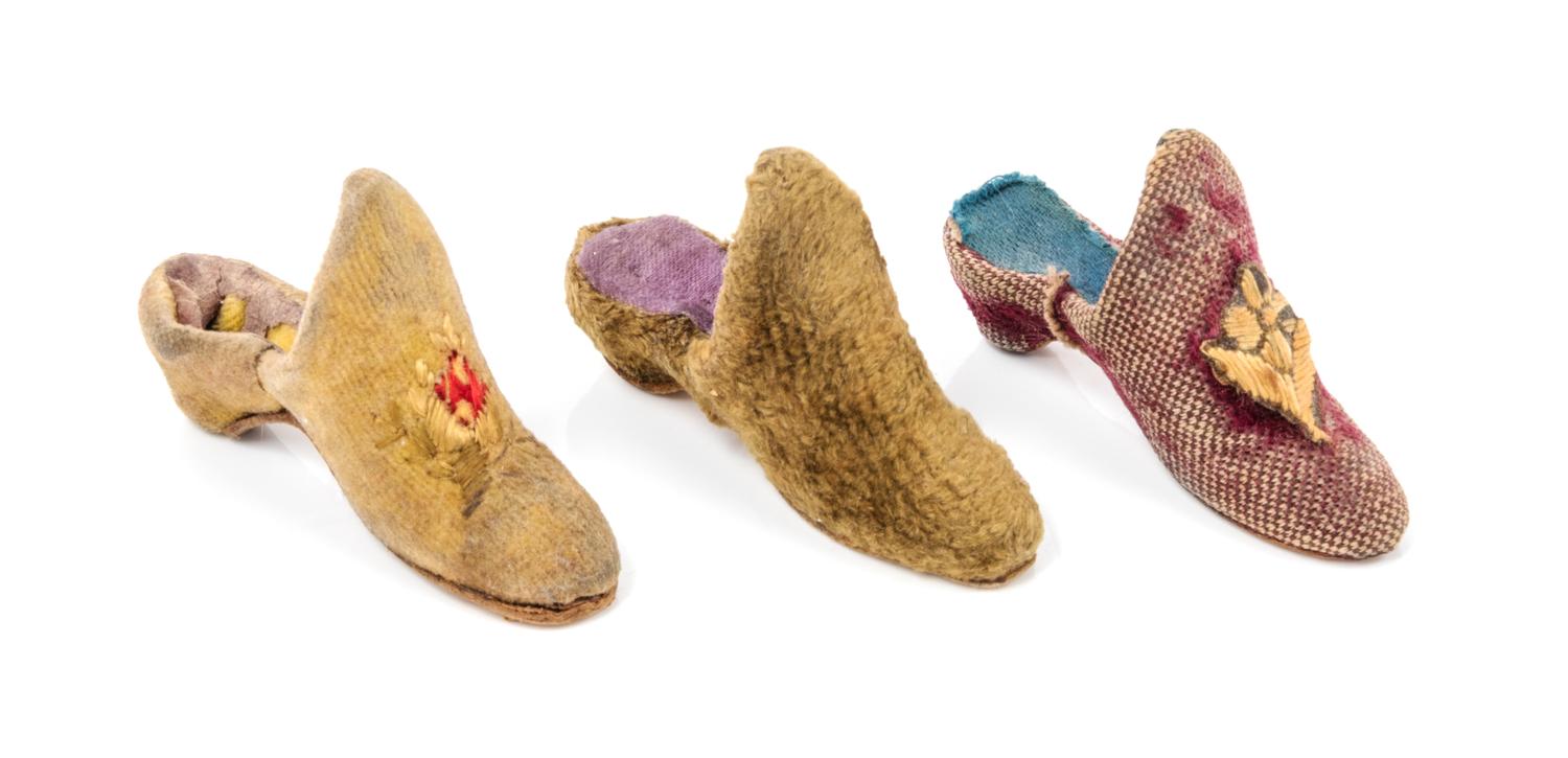 Three Victorian Shoe-Form Thimble Holders Length 2 1/2 inches.