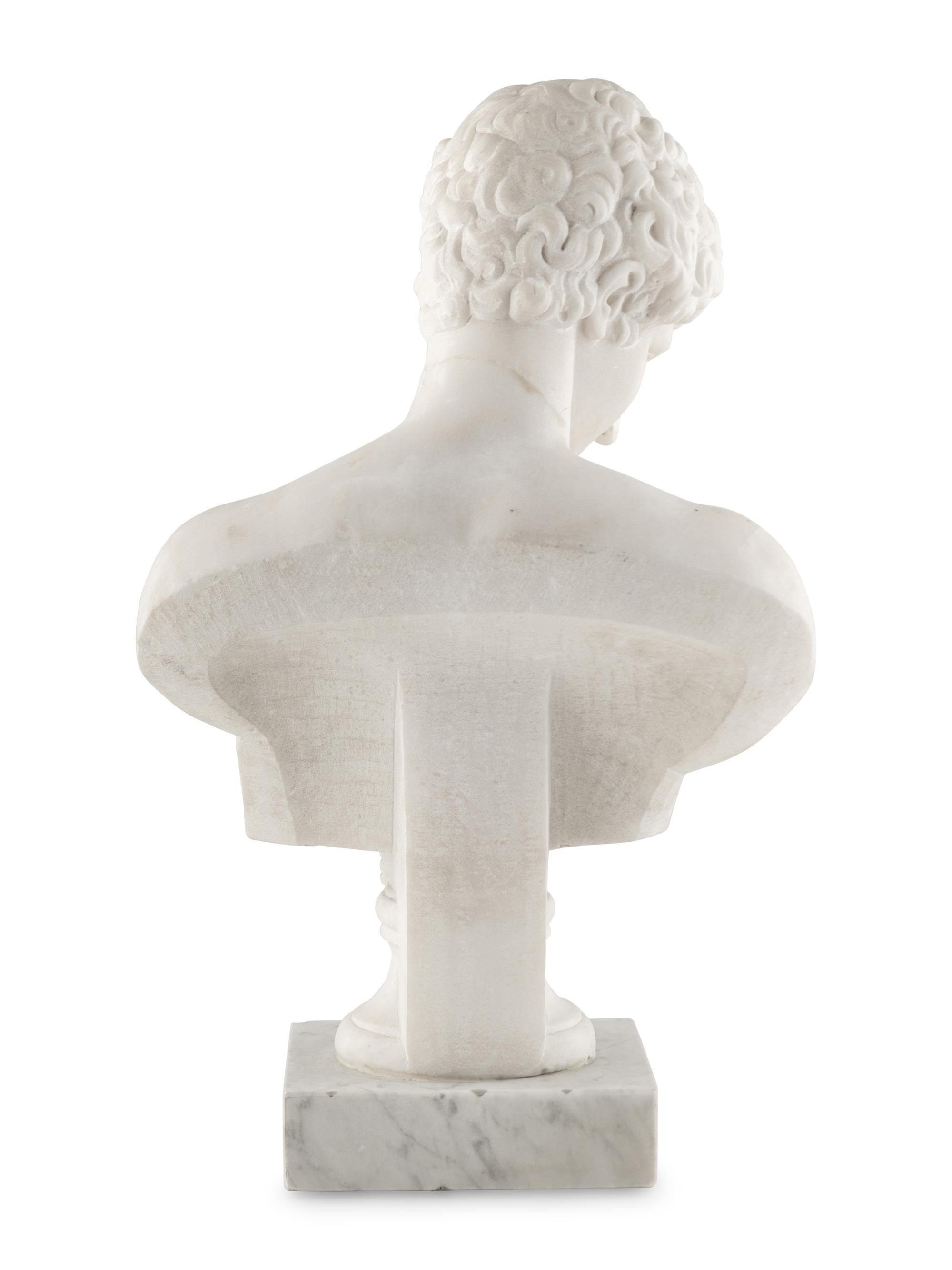 A Continental Carved Marble Bust of Antinous