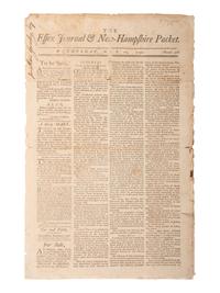 [FRANKLIN, Benjamin (1706-1790)]. Essex Journal & New Hampshire Packet . No. 306. Newburyport, MA: John Mycall, 12 May 1790.