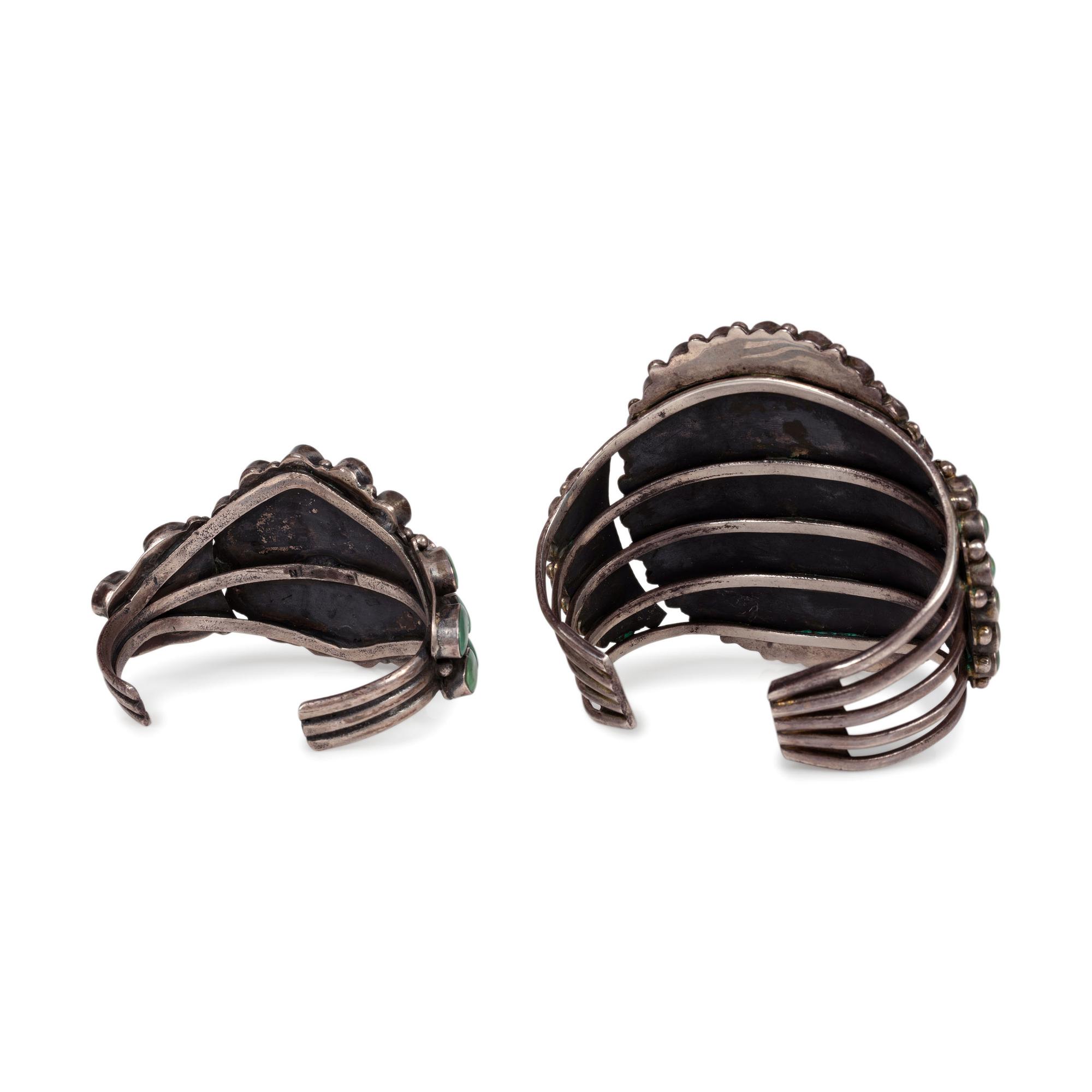 Navajo Silver and Turquoise Cluster Cuff Bracelets