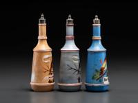 Three Paint Decorated Barber Bottles