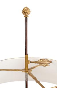 A Pair of Empire Style Gilt Metal Bouillotte Lamps with Tole Shades