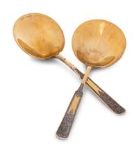 A Pair of Russian Niello Silver-Gilt Serving Spoons